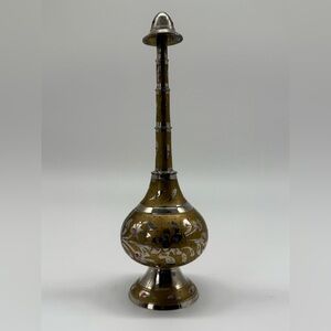 Bronze and Silver Tone Metal Rosewater Sprinkler decorative engraved gulabdan
